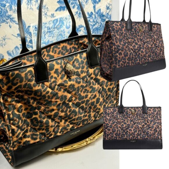 🆕 KURT GEIGER LONDON 🧿 NWOT L Recycled Drench Shopper Tote Bag, Leopard & Gold - Picture 1 of 15